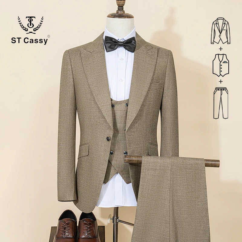 ST Cassy wysokiej jakości męskie marynarki ślubne dla pana młodego Slim fit casual suknia wieczorowa biuro biznesowe khaki garnitury męskie