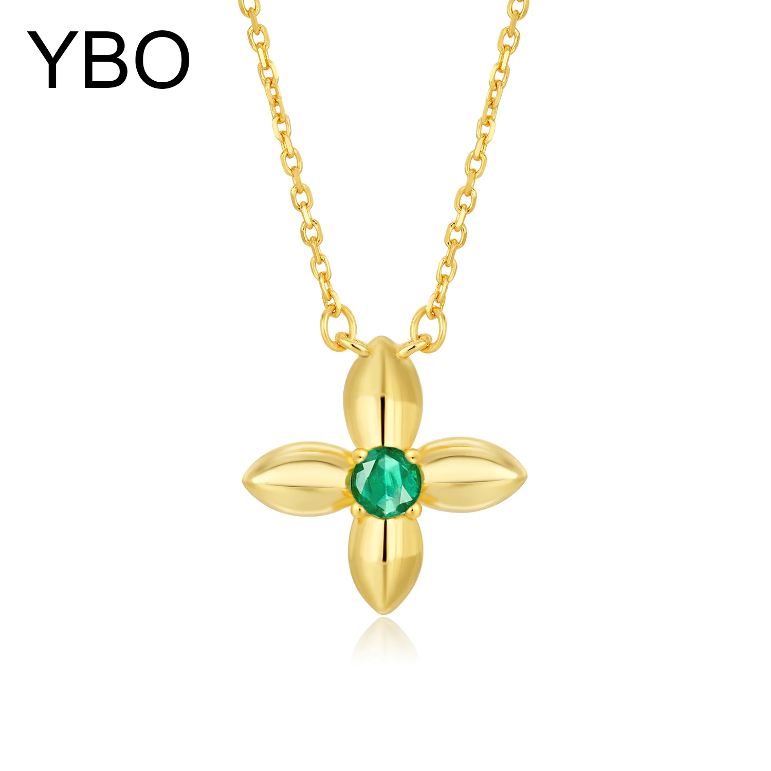 

YBO Fashion Women Necklaces 18K Gold Plated 925 Sterling Silver Flower Pendants Necklace Luxury Emerald Jewelry Birthday Gifts