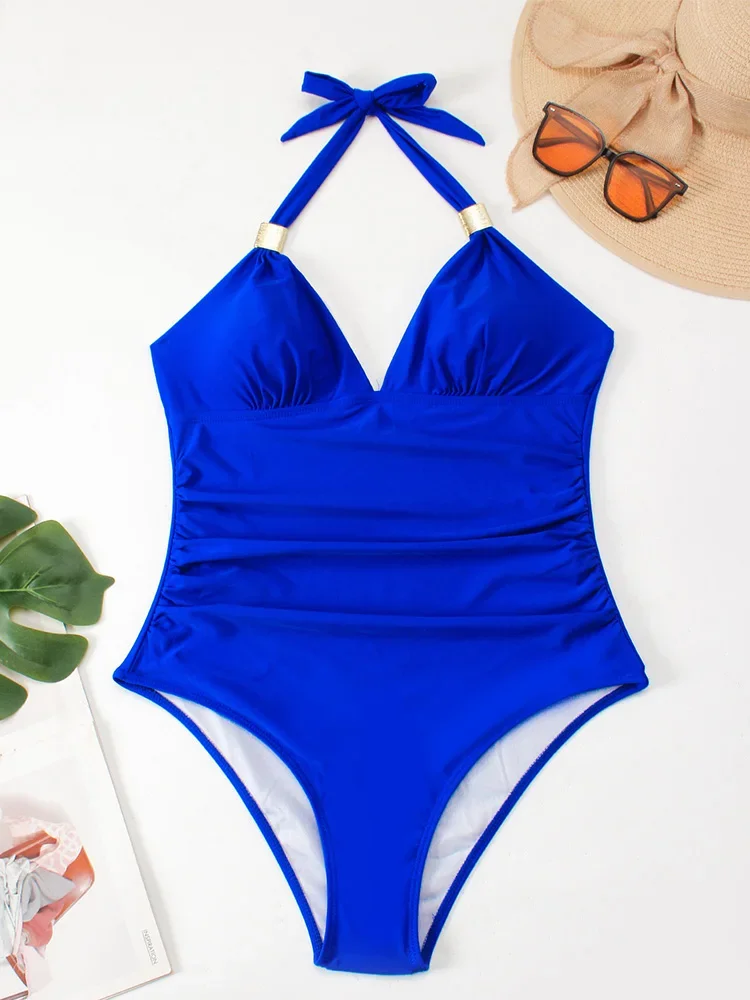 UETEEY 2025 New Summer Swimwear One Piece Swimsuit Sexy Leopard Laced Up V Neck One Piece Bikini Women Swimsuit Beach Bikini