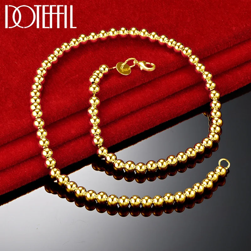 

DOTEFFIL 18K Gold 925 Silver 6mm Smooth Beads Ball Chain Necklace For Women Trendy Wedding Engagement Jewelry