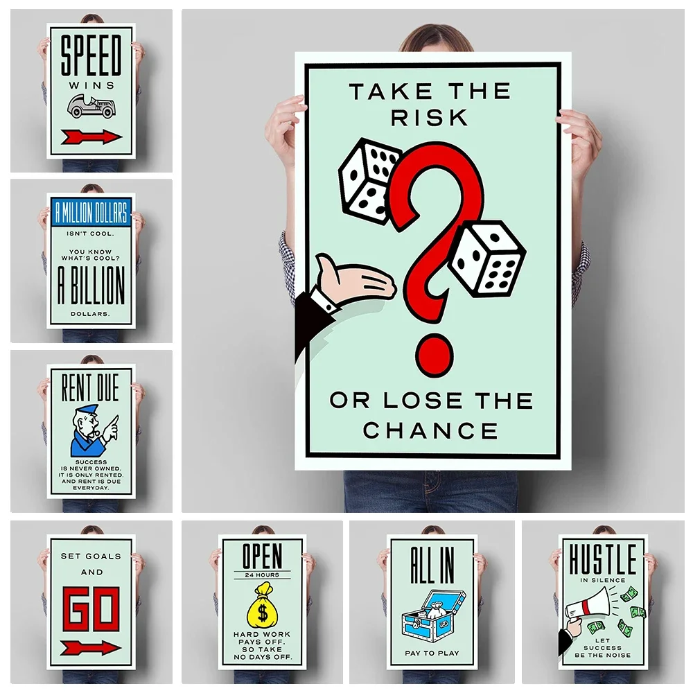 Monopoly Millionaire dinero lienzo pintura decorativa cita motivacional arte cartel figura de dibujos animados Mural decoración de pared del hogar imagen