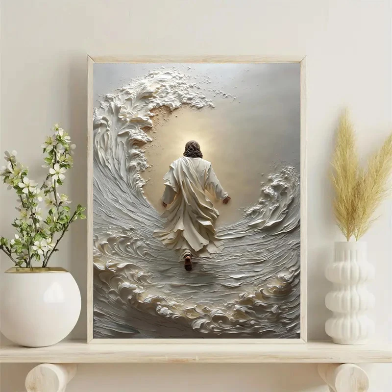Jesus Gegen den Wasser Gehend Leinwand-Wandkunstdruck, Christliche Religiöse Ozeanmalerei für Heimdekoration, Erhebende Biblische Kunstwerke