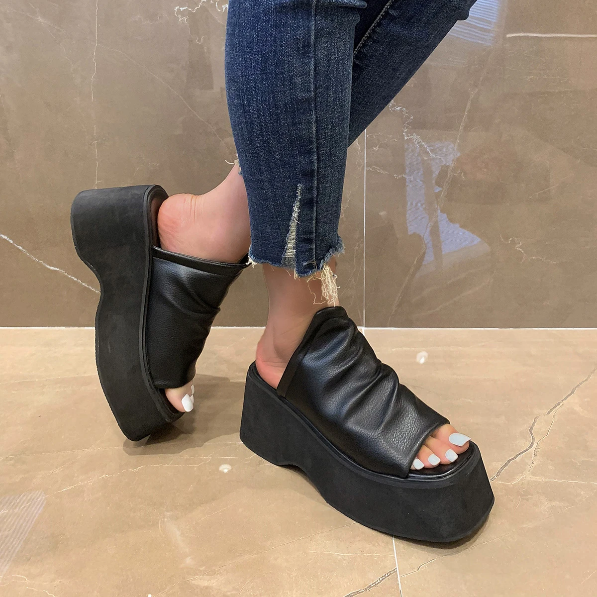 Women Summer Punk High Heel Sandals Garden Beach Shoes Fashion Platform Slippers Home Flip Flops Casual Outdoor Shoe For Female