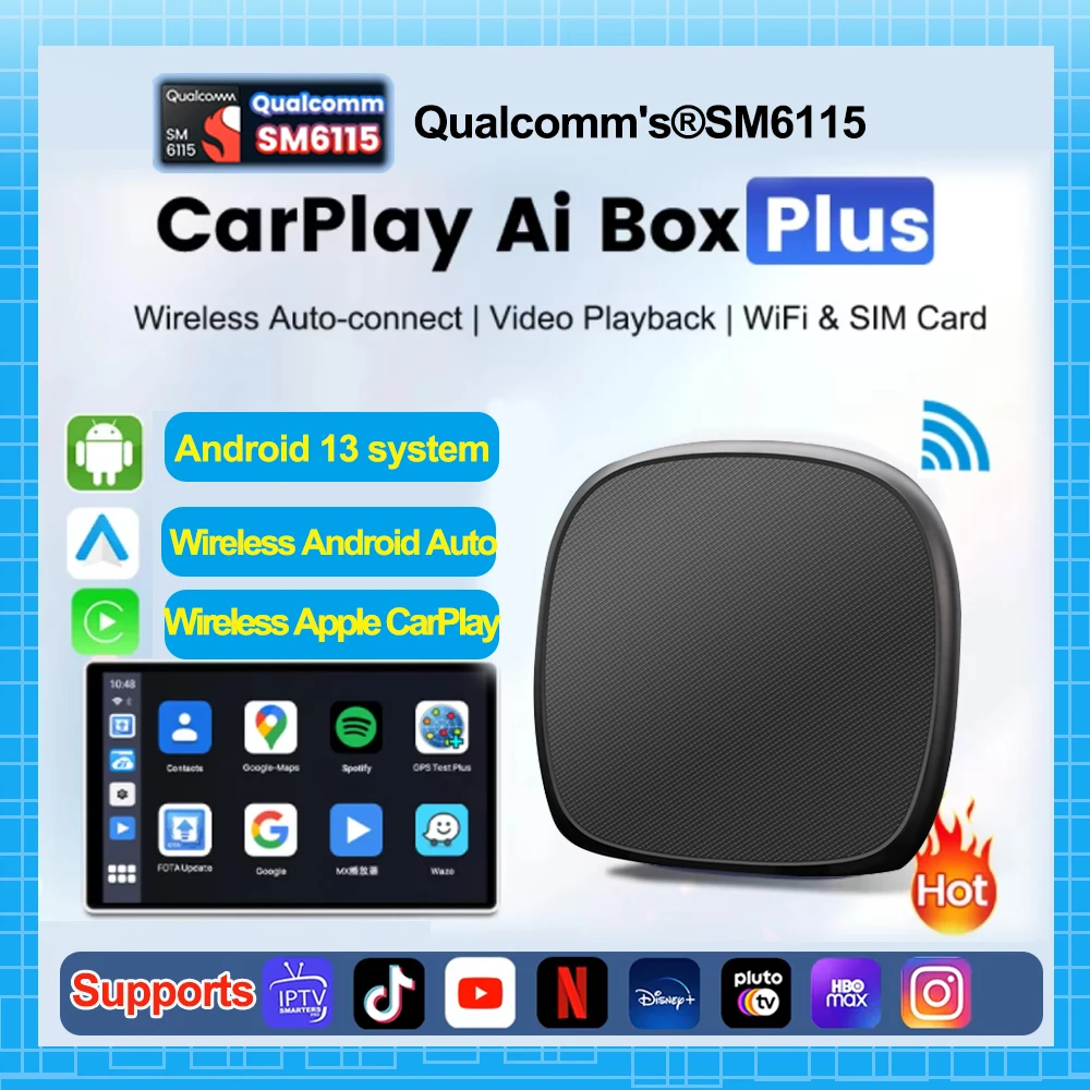 

Android 13 Smart CarPlay Ai Box Поддержка Netflix YouTube Разделенный экран Беспроводная Android Auto TV Box 4G LTE WiFi Точка доступа