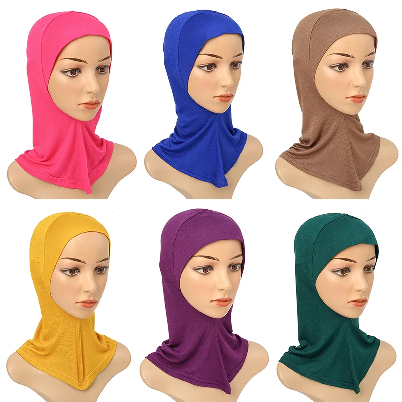 Soft Modal Inner Hijab Caps Turbans For Women Muslim Women Hijab Beanie Cap Elastic Neck Head Bonnet Hat Islamic Caps Underscarf