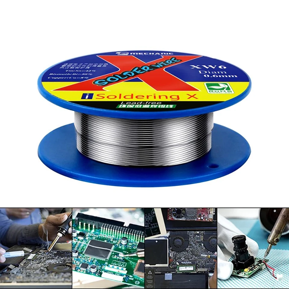 MECHANIC XW 0.5/0.6mm 50g  Mild Rosin Core Lead-Free Sn42/Bi50/Cu8 138℃ Low Melting Point High-Purity Solder Wire Soldering Flux