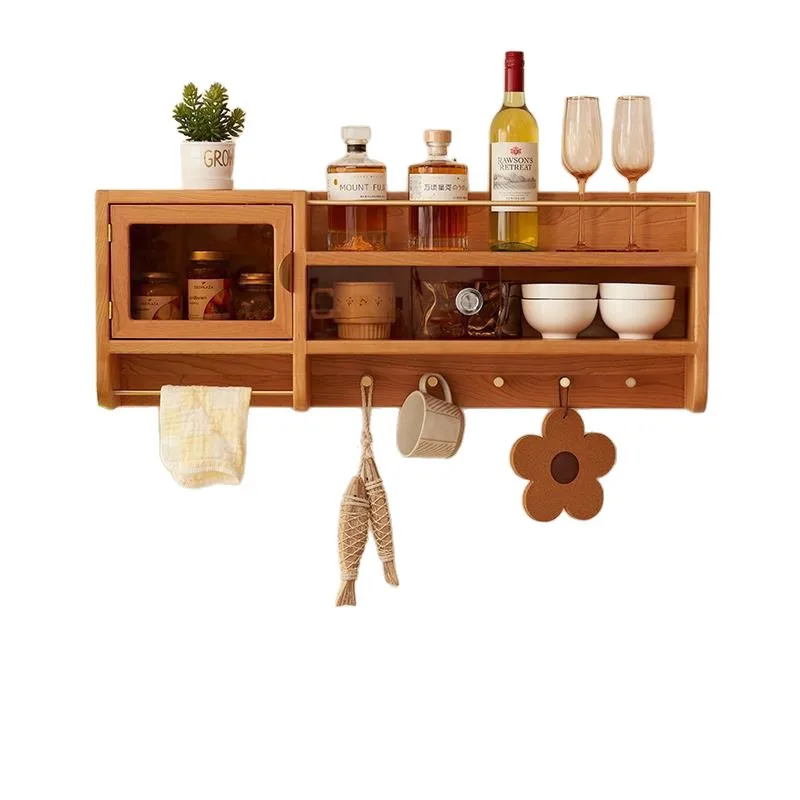 

Japanese-style dining side wall rack solid wood hanging cabinet wall hanging coffee cup storage cabinet kitchen wall hanging sea