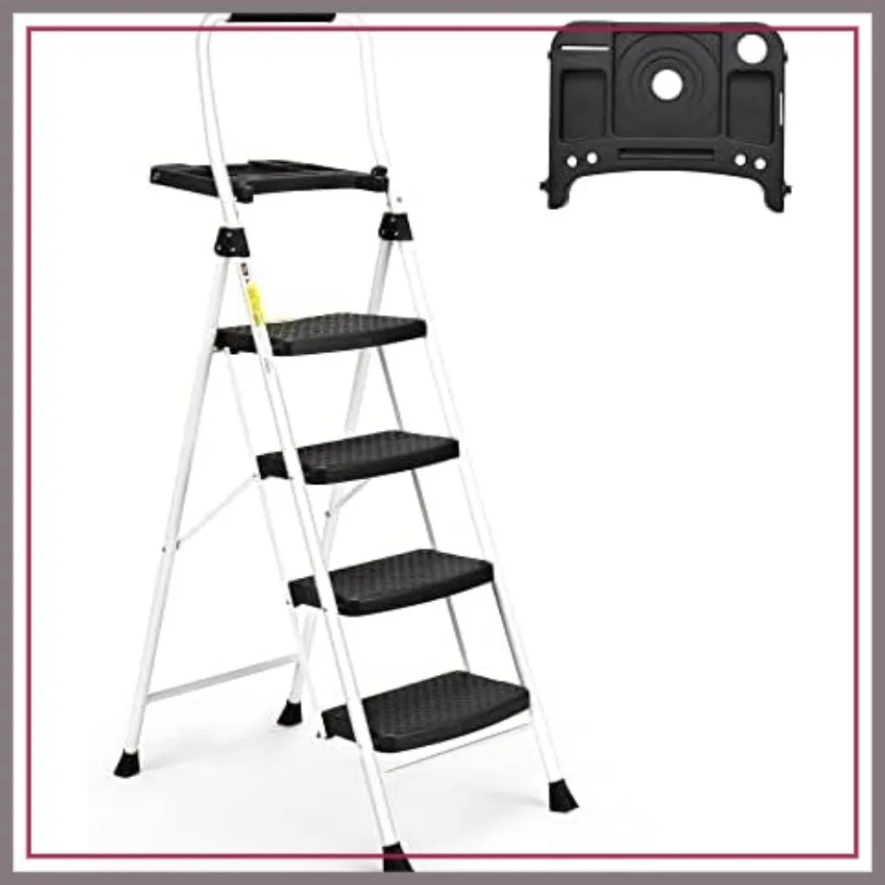 

4 Step Folding Ladder, 330LBS Capacity Steel Step Stool with Tool Platform for Home Kitchen Pantry Office