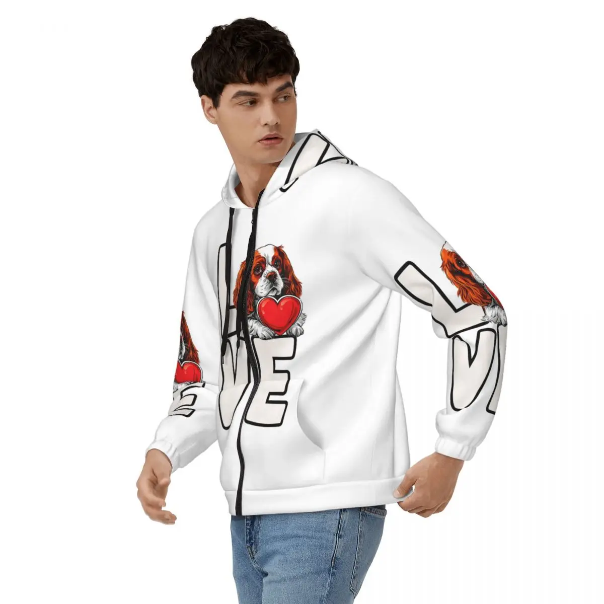 Cavalier King Charles Spaniel Dog Love Zipper Hoodie Harajuku Pullover Autumn Winter Men's Women's Sweatshirts Long Sleeve Tops