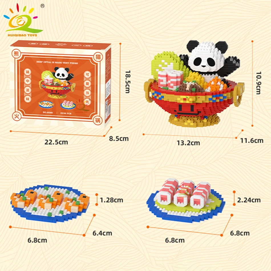 HUIQIBAO 2236PCS Mini Hot Pot Panda Micro Building Blocks 3D Model Animals Bricks DIY City Construction Toys for Children Kids