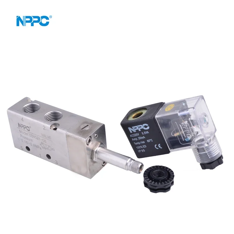 NPPC العلامة التجارية الفولاذ المقاوم للصدأ SUS316 SSV521-08 صمام الملف اللولبي رئيس واحد حجم المنفذ 1/4 نوع تركيب الأنابيب دعم المشغل اليدوي #3