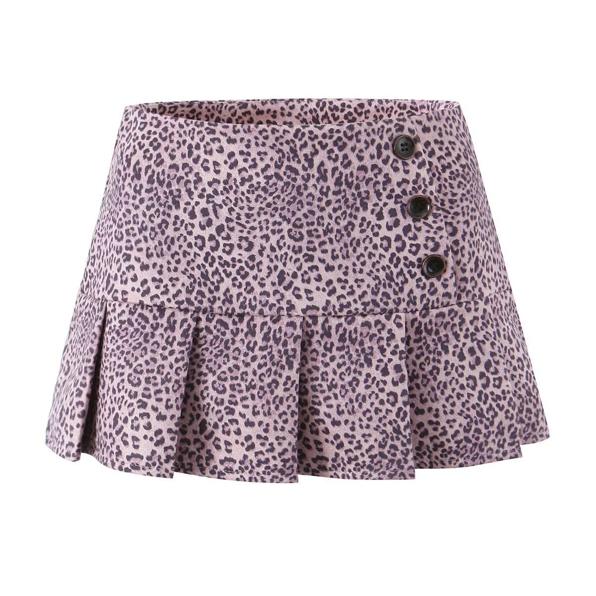 DSMTRC Christmas Skirt Hot Girls Sexy 3 Buttons Pink Leopard Pleated Mini A-Line Skirts Fashion Night Party Y2K Club Women Dress