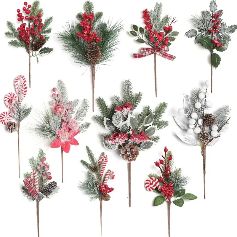 

1Pcs Christmas Decor Red Berry Artificial Pine Bouquet Branch Xmas Tree Ornament Home Decor New Year 2025 DIY Gifts Accessories