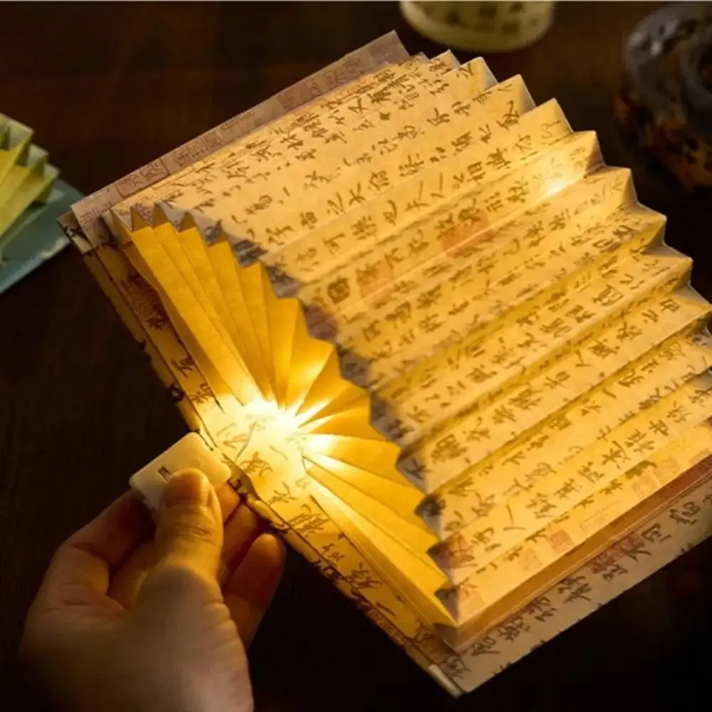 3d estereoscópico diy livro lâmpada em forma de leque estilo antigo dobrável luz da noite ornamento com borlas arte livro luz material kit