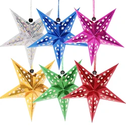 5PCS 30CM Shiny Ceiling Paper Star Lampshade Hanging Pentagram Ornament Party Home Decor for Wedding Christmas Red Golden Blue