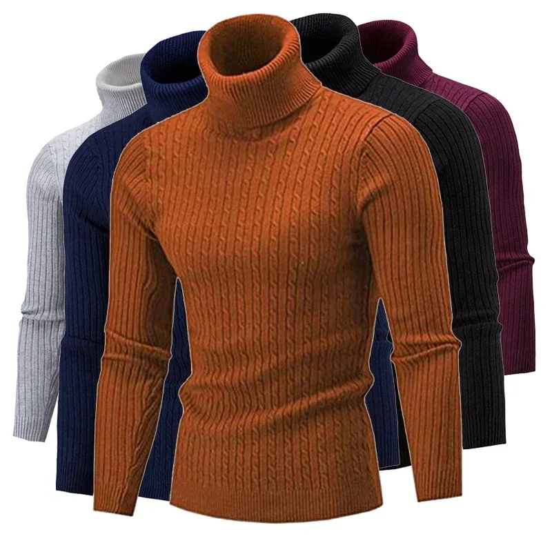 2024 Men's Turtleneck Sweater Winter Casual Men's Knitted Sweater Keep Warm Fitness Men Pullovers Tops Man Clothes