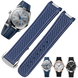 Rubber Watchband For Omega AT150 Seamaster 300 AQUA TERRA Diving watches straps Black Blue Silicone Watch Strap 20mm bracelet