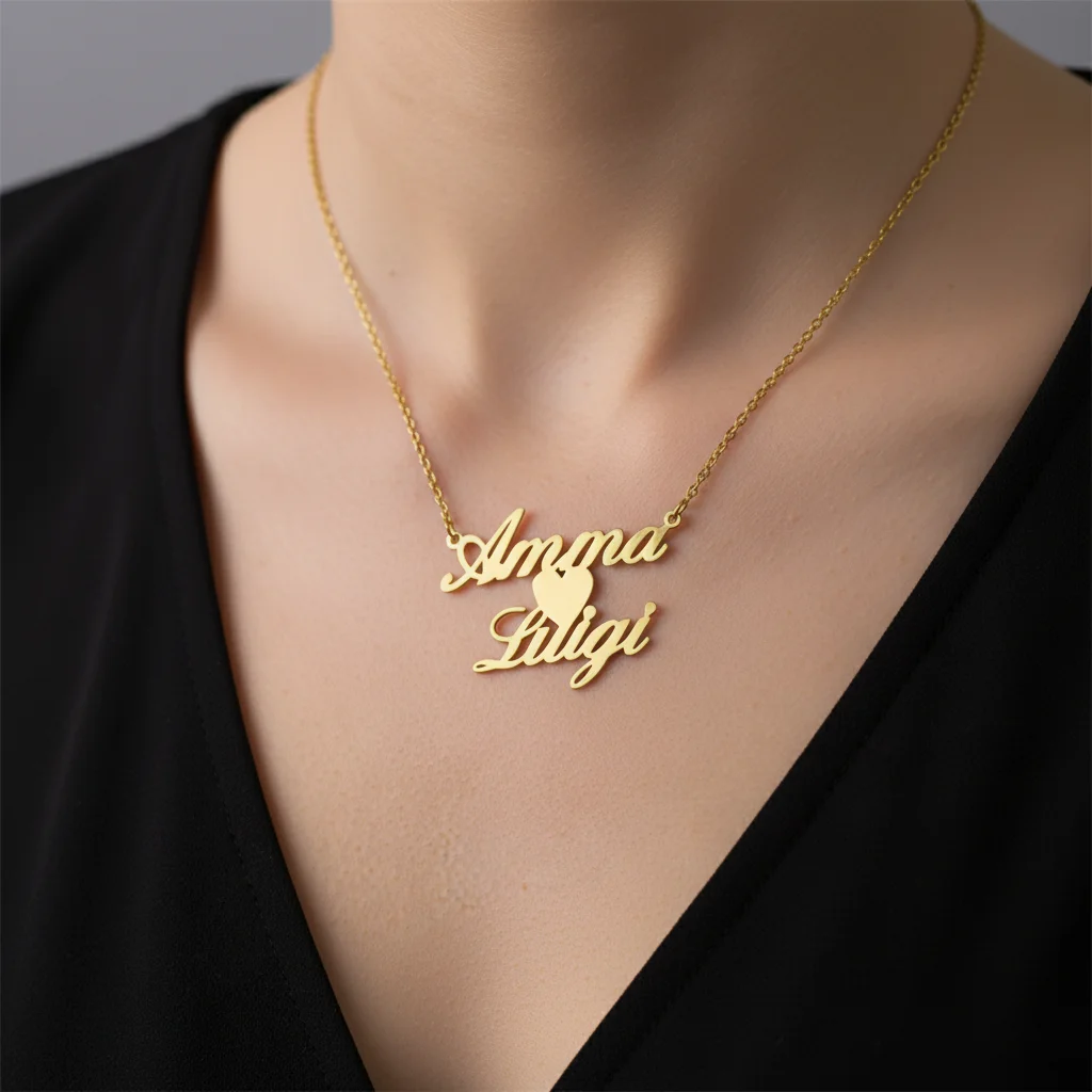 

Ожерелье с подвеской в виде двойных имен по индивидуальному заказу для женщин, 18-каратное позолоченное ювелирное изделие из нержавеющей стали, персонализированное колье с буквами