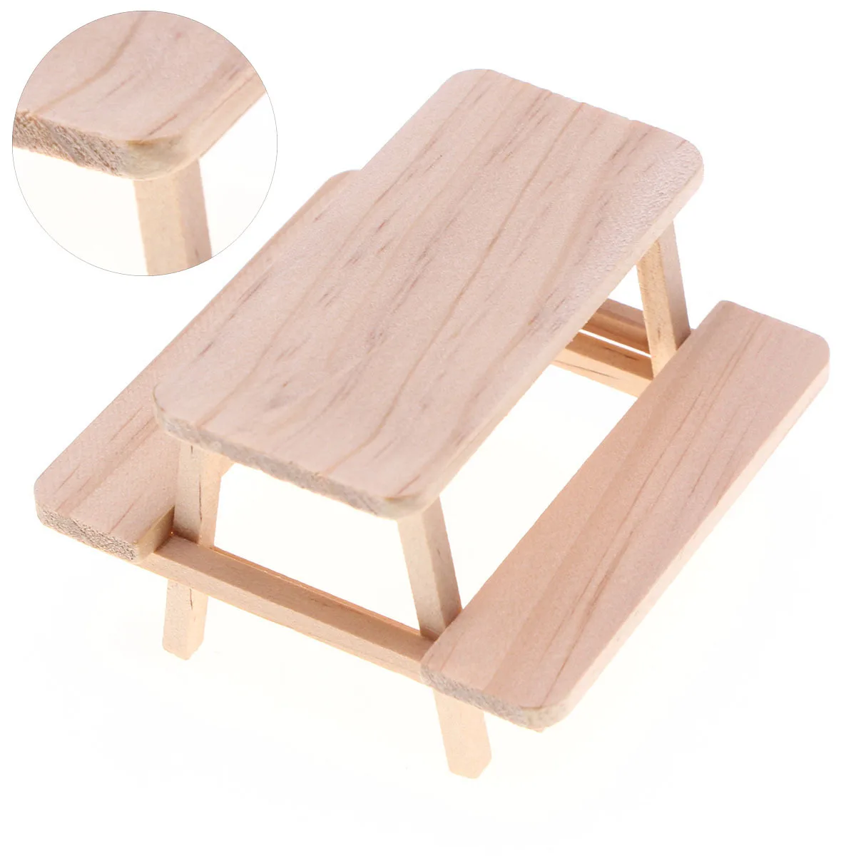 Doll house mini wooden one-piece tables and chairs, small cloth doll miniature food and play scene furniture shooting prop model