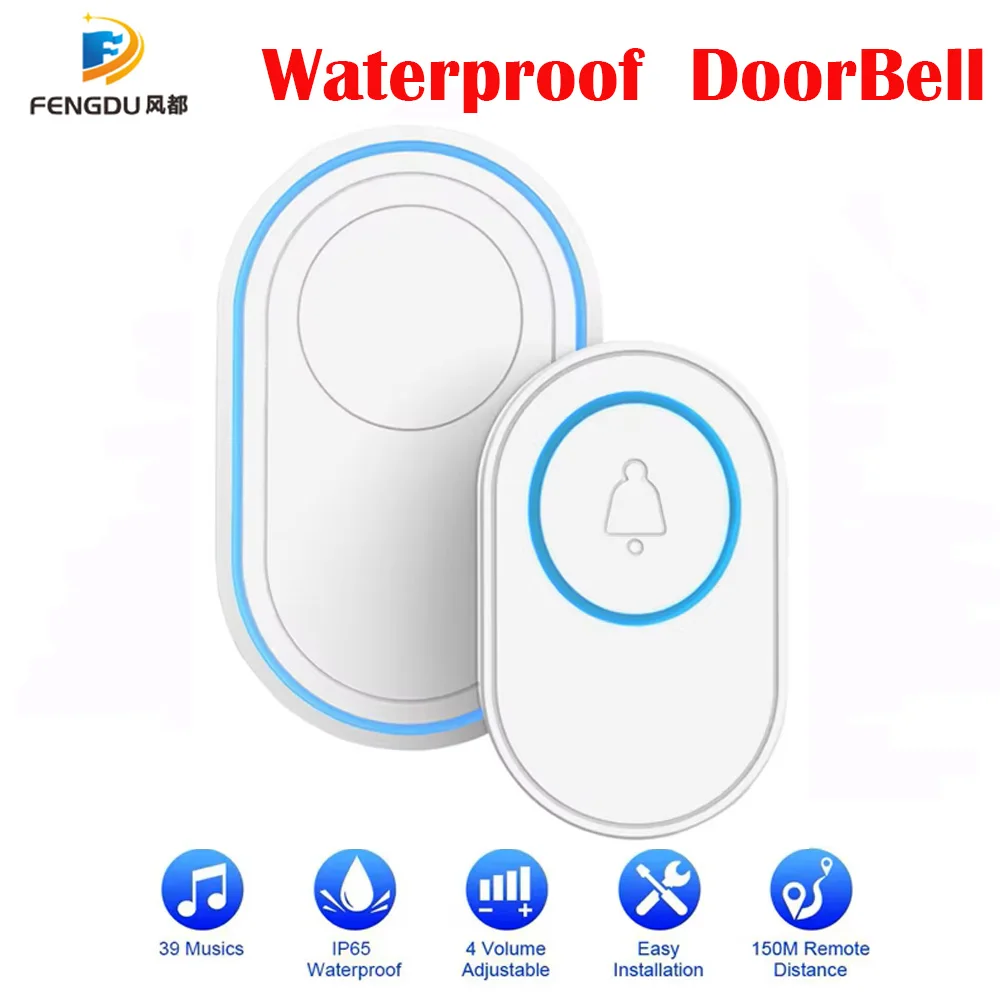 Wireless Doorbell IP65 Waterproof Smart Home Door Bell Chime Kit 39 Ringtone 150M Vision Fluorescent Ring Flash Security Alarm