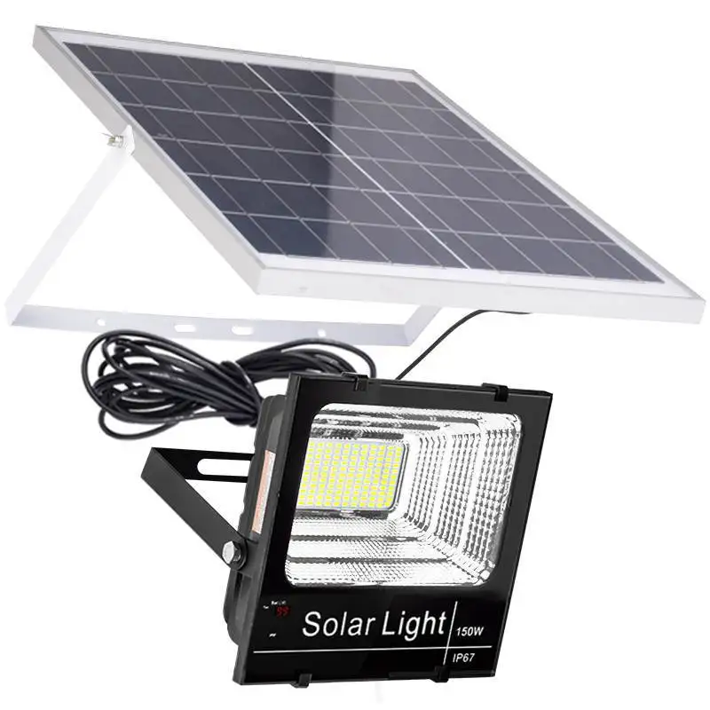 Projecteur Solaire avec Télécommande et Angle Réglable, Étanche IP67, Éclairage d'Extérieur, Idéal pour un Jardin ou une Rue, 100/300/500W