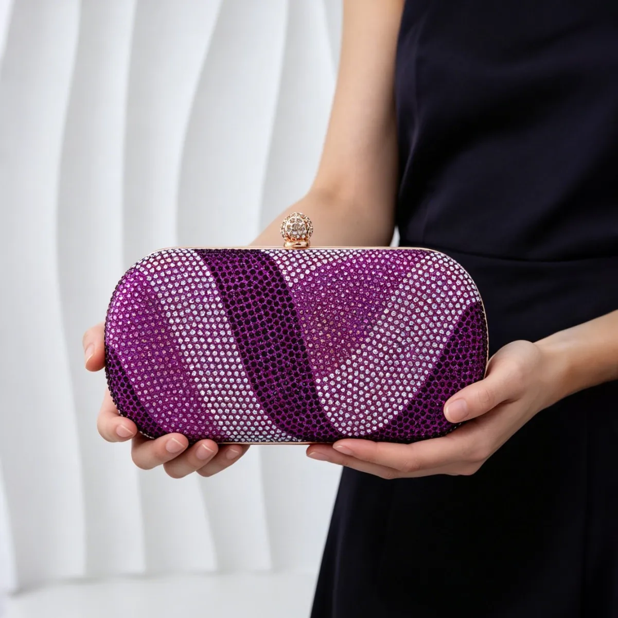 Purple gorgeous shiny rhinestone party clutch bag women's fashion temperament elegant box dinner bag