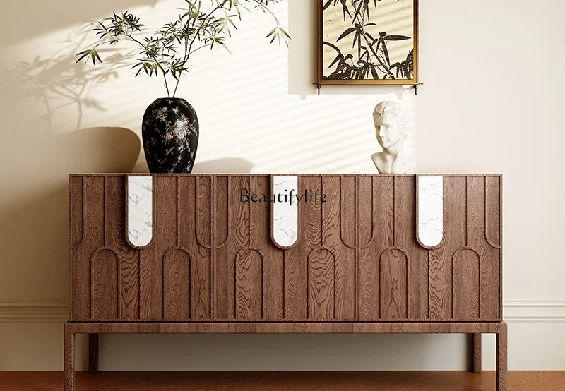

*Medieval walnut side cabinet Nordic storage New Chinese retro entrance cabinet