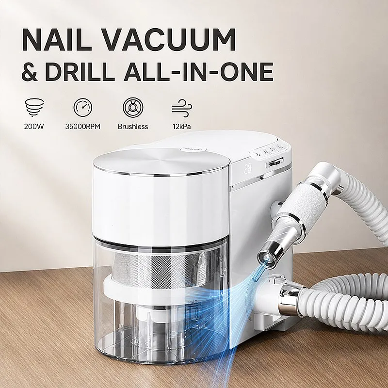 2066 White 2-in-1 Nail Drill Cleaner with Vacuum Professional 200W Nail Vacuum Cleaner Strong Power Durable Nail Dust Collector