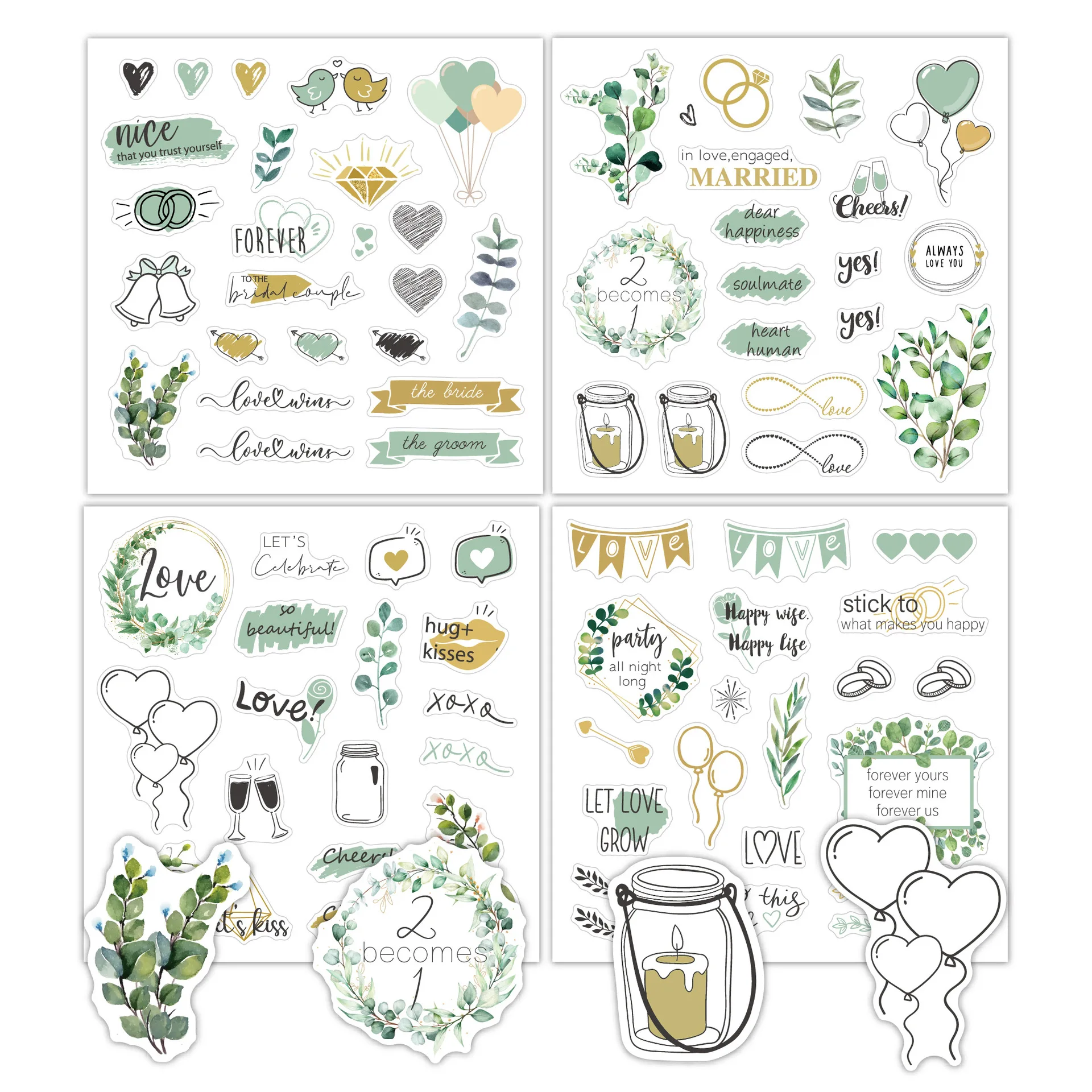

4 Sheets/bag New Wedding Sticker Balloon Love Heart Decorative Stickers for Valentine's Day, Anniversaries, Engagement Wedding