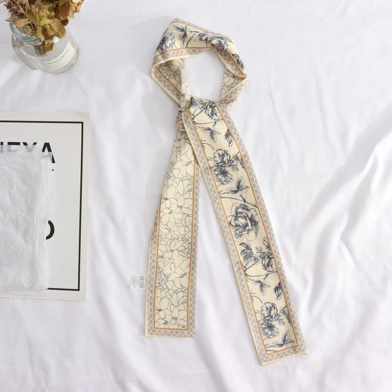 2025 Korean Fashion New Women Twill Silk Scarf Binding Bag Handle Ribbon Hair Band Small Scarf Headband Handle Ribbon Scarf image 6