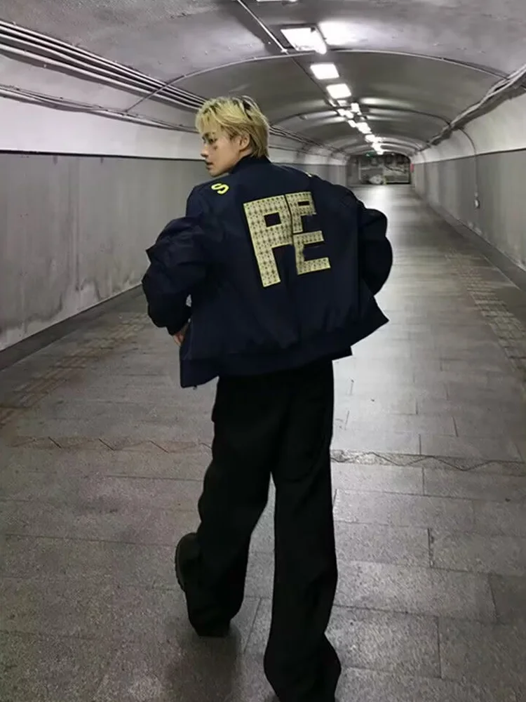 

Sli American Streetwear Embroidered Letter Flight Jaet ex Stand Collar Baseball Coat Trendy Brand Cotton Long Sve