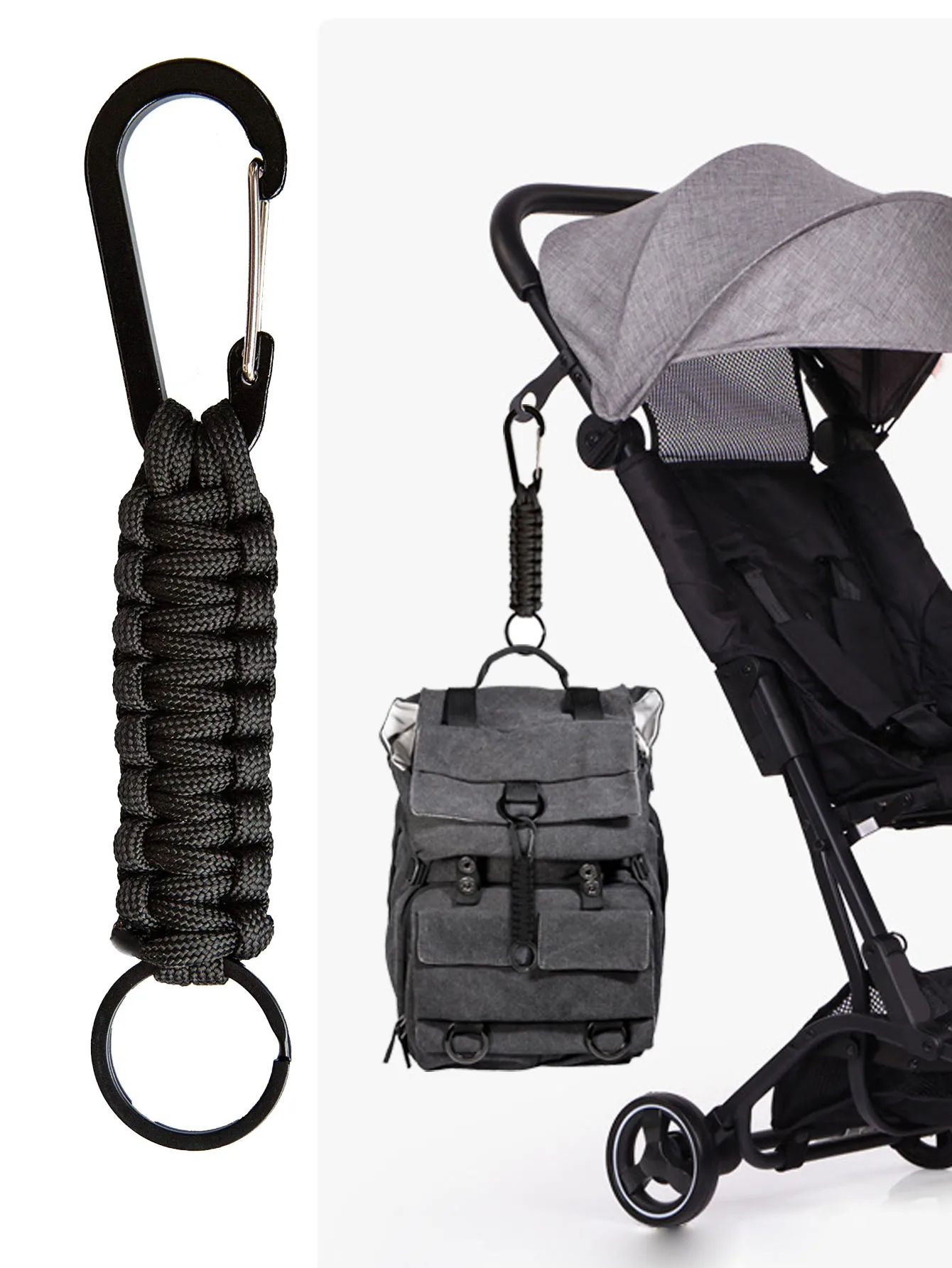 

Baby Stroller Hook Accessory Hook Duty Keychain with Carabiner Hook Sports Clip and Key ring with Strap for Stroller and Bags