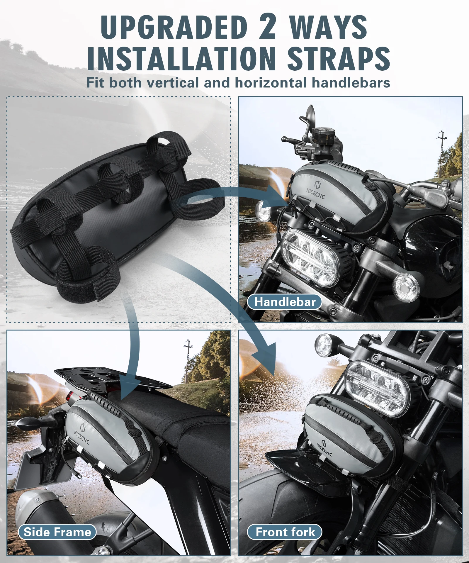 Motorcycle Handlebar Bag for BMW R1200GS R1250GS LC F800GS Outing Waterproof Motorbike Front Fork Saddlebag Storage Package Gray