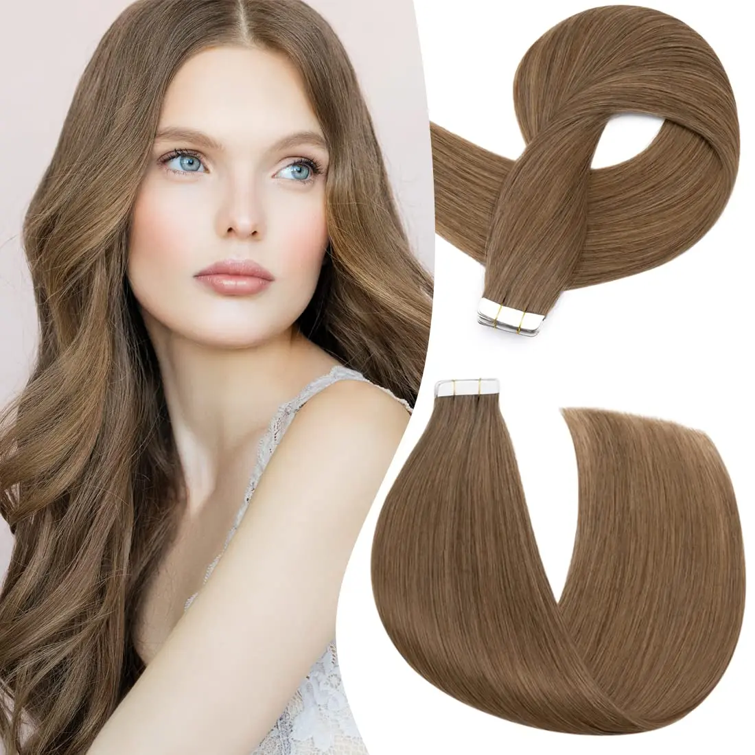 Straight Tape In Human Hair Extensions Color #6 20 Pcs/Lot Silky Remy Human Hair Extensions Seamless Tape In For Women 16-26Inch