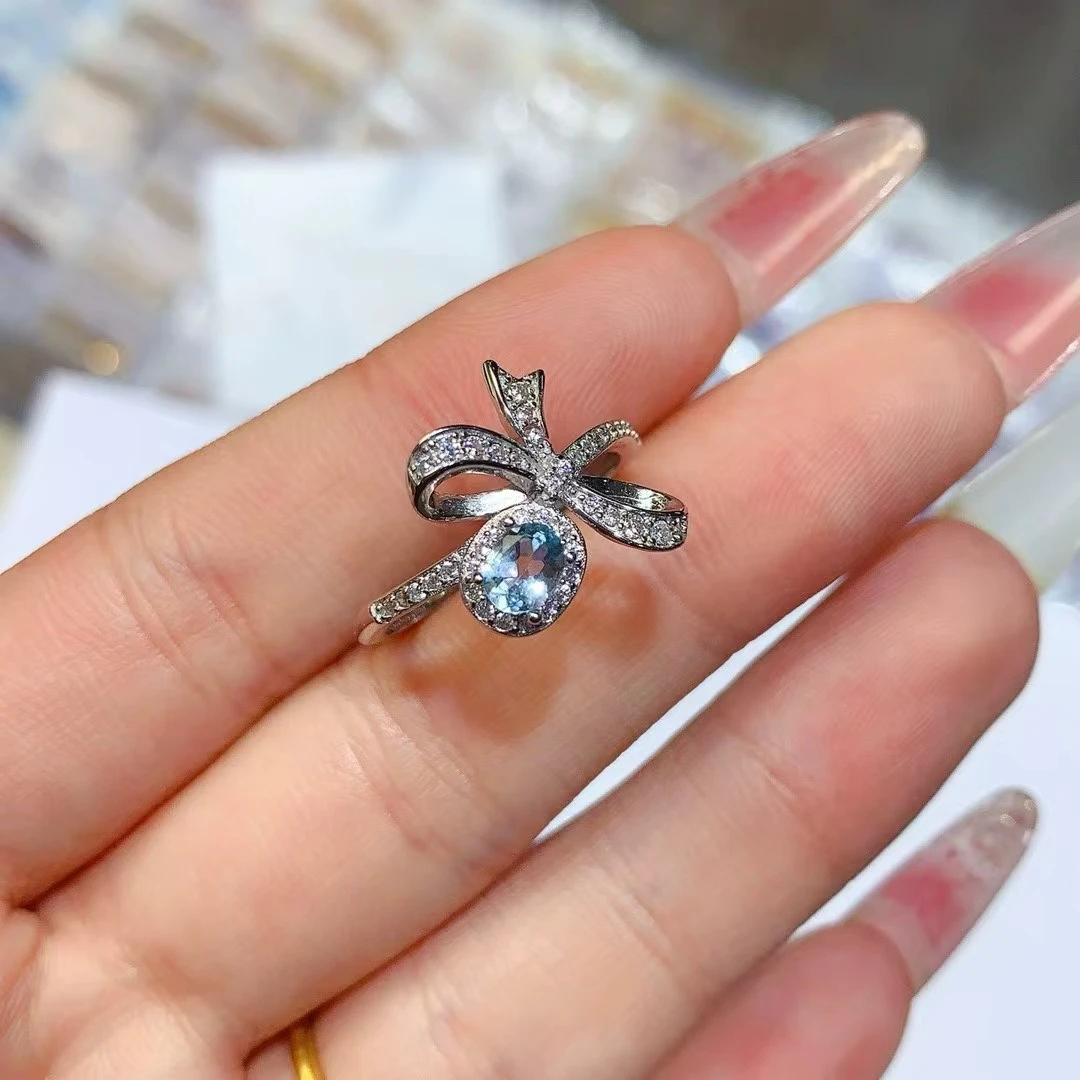 KJJEAXCMY High quality Simple Natural Aquamarine Ring S925  Silver Inlaid Elegant Simple Palace High-End Design Women's Jewelry