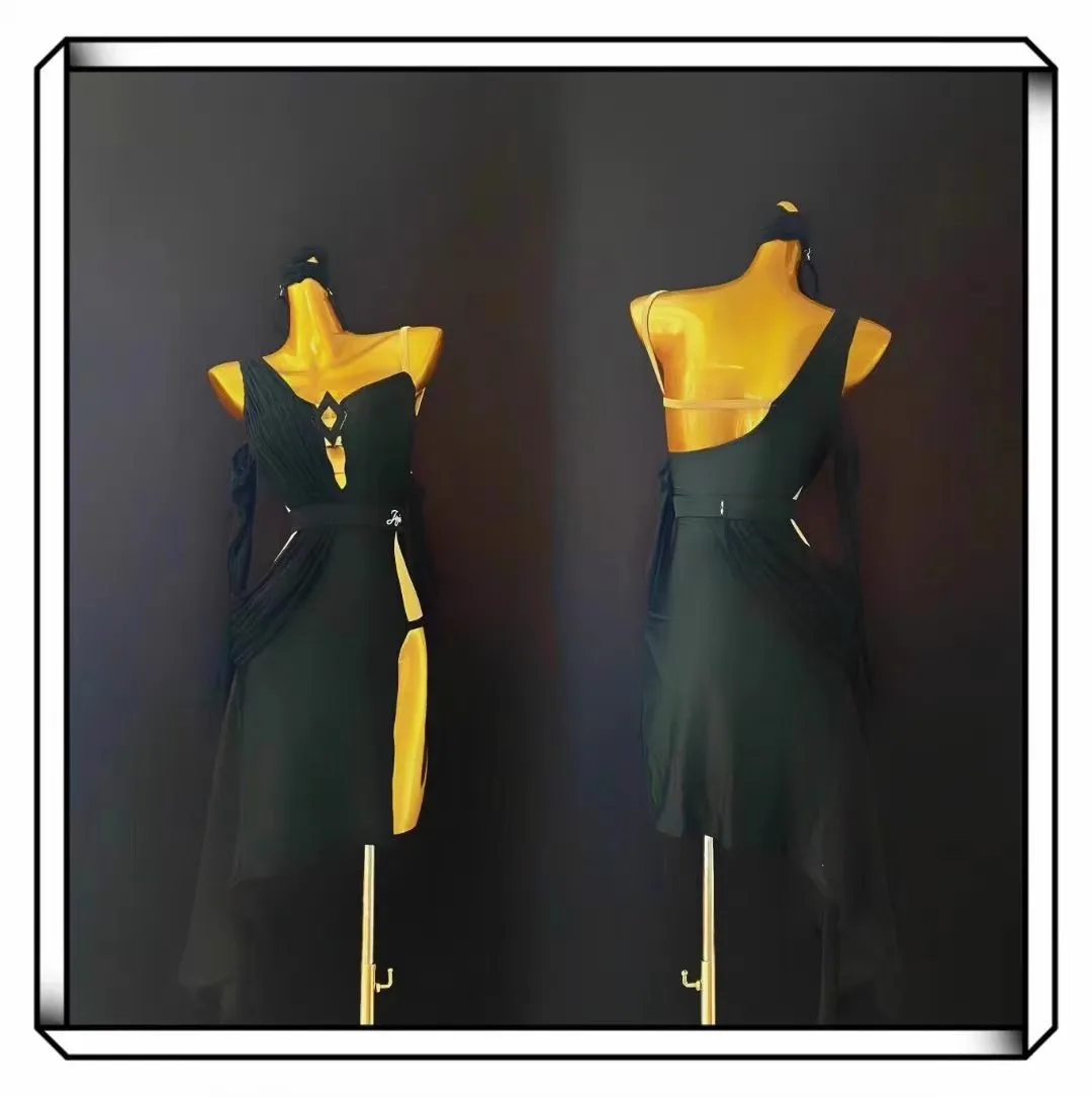 فستان الرقص اللاتيني الراقية أزياء مخصصة الحمالة جوفاء بدقة التانغو المرأة الكبار مرحلة الملابس المهنية