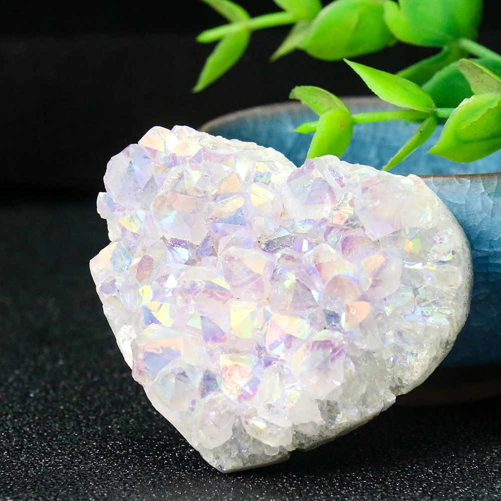 

1pcs Natural Crystal Cluster Electroplated Heart Shaped Quartz Mineral Specimen Energy Reiki Healing Stone Home Decor Gifts