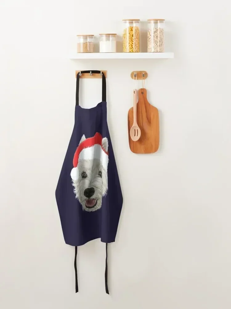 West Highland Terrier عيد الميلاد سانتا قبعة المئزر المطبخ Kawaii اكسسوارات المهنية تصفيف الشعر للمطبخ النساء المئزر