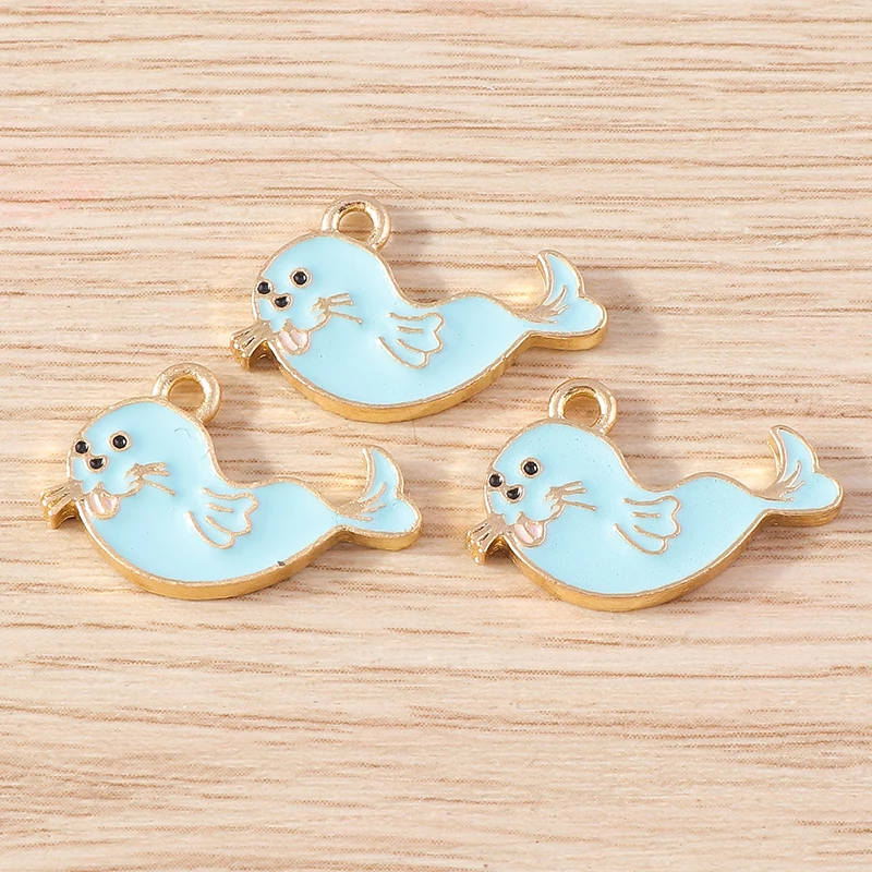 10 stücke Nette Blaue Farbe Emaille Tier Vogel Pinguin Katze Blume Charms Anhänger für Schmuck Machen DIY Ohrringe Halsketten Handwerk geschenk – Detail 9