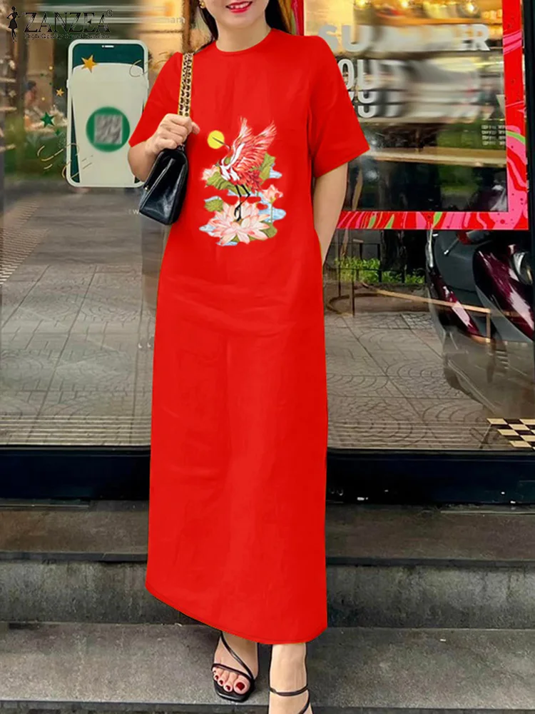 

Women Summer Dress 2025 ZANZEA Elegant O Neck Half Sleeve Holiday Sundress Robe Femme Casual Printed Maxi Long Vestidos Oversize