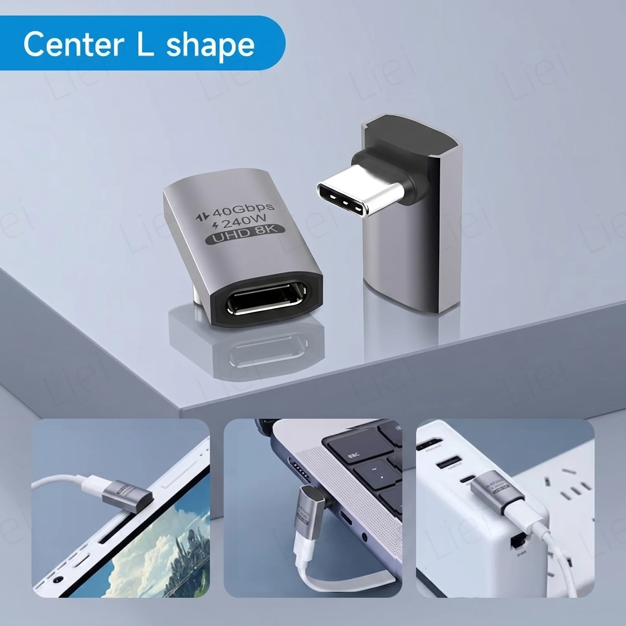 USB-C zu C Adapter 40Gbps 8K 60Hz USB-C Stecker auf Buchse 90-Grad-Winkelkonverter USB4 Adapter für Thunderbolt 4/3 MacBook Handy Tablet