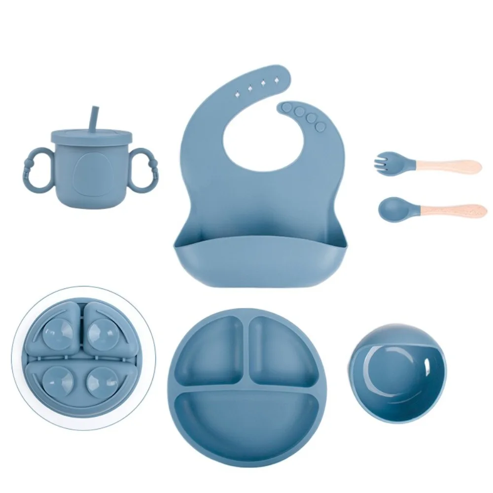 

Strong Suction Baby Meal Set Feeding Tableware Eating Training Children's Silicone Cutlery Fork Spoon Anti-Fall