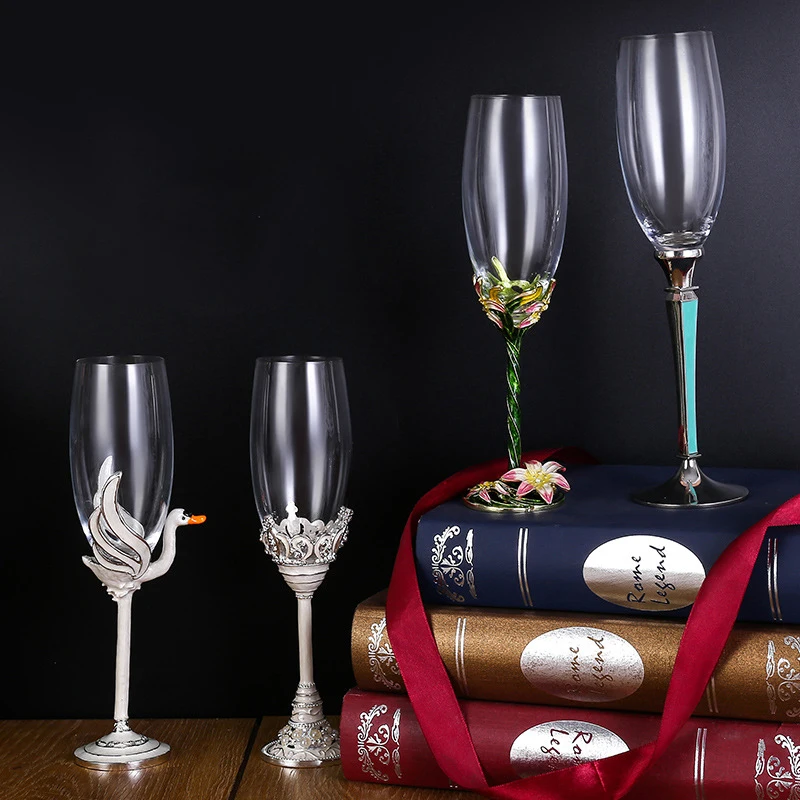 

Inlaid Swan Enamel Colors Champagne Flutes Home Used Wine Glasses Stemmed Wine Glasses Red Wine Glasses Couple Champagne Glass