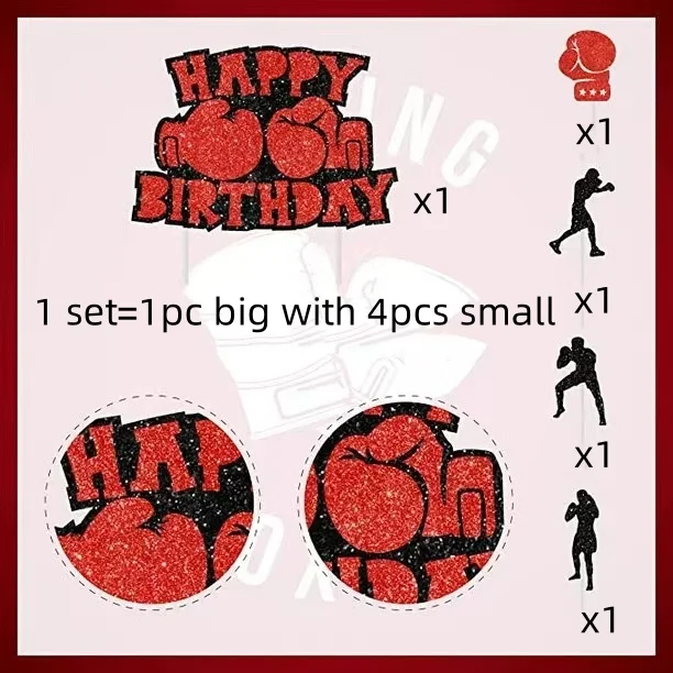 Boxing Cake Topper Happy Birthday Pugilism Sports Gloves Kids Boy Man Party Baby Shower Cupcake Decoration Baking Supplies DIY