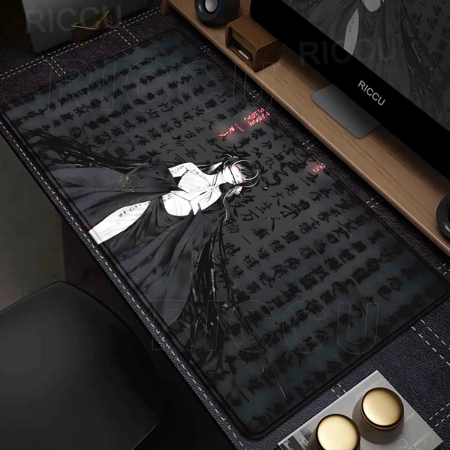 

Black And White Desk Pad Dark Girl Anime Mouse Pad Office Accessories Laptop Mousepad Gamer Keyboard Extended Non-slip Mouse Mat