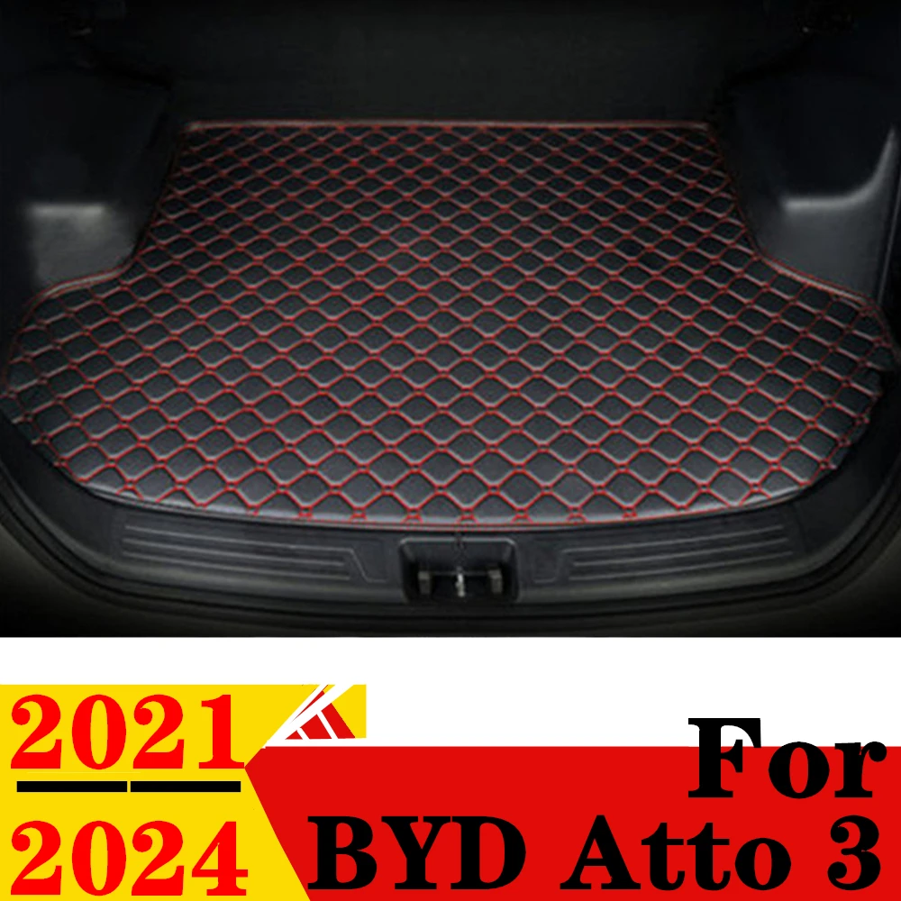 Car Trunk Mat For BYD Atto 3 Yuan Plus EV 2024 2023 2022 2021 Flat Side Rear Cargo Carpet Liner Cover Tail Boot Pad Accessories