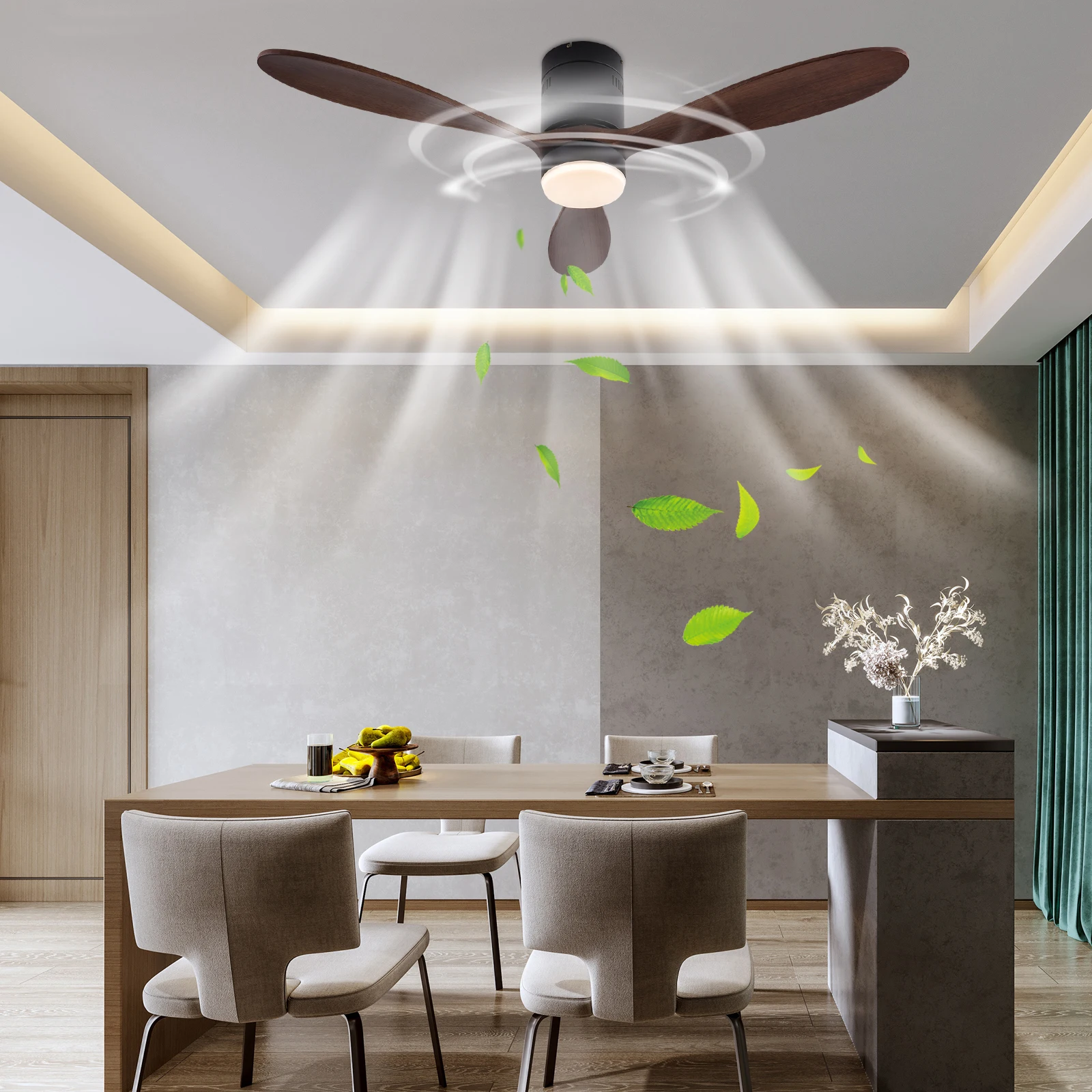 52 Inch Smart Ceiling Fan Ceiling Fan with Dimmable Light 6-speed Adjustable Ceiling Fan Remote Control Ceiling Fan Light for Living Room/Dining Room/Kitchen/Small Bedroom/Conference Room