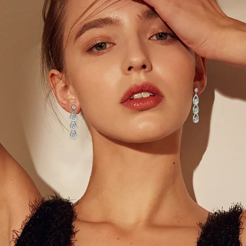 Ehhai GRA شهادة 4 مللي متر و 3 مللي متر مويسانيتي مستدير قطرة الماء ثقب قرط الاذن المرصع للنساء 925 فضة مجوهرات هدية Pendiente