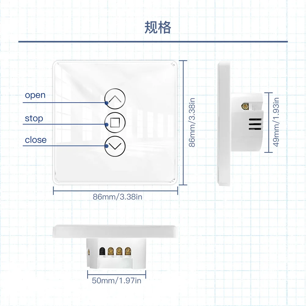 Tuya Smart WiFi 2.5D Touch Panel Curtain Switch App Remote Control with Timing Arc for Wall Installation in Smart Homes