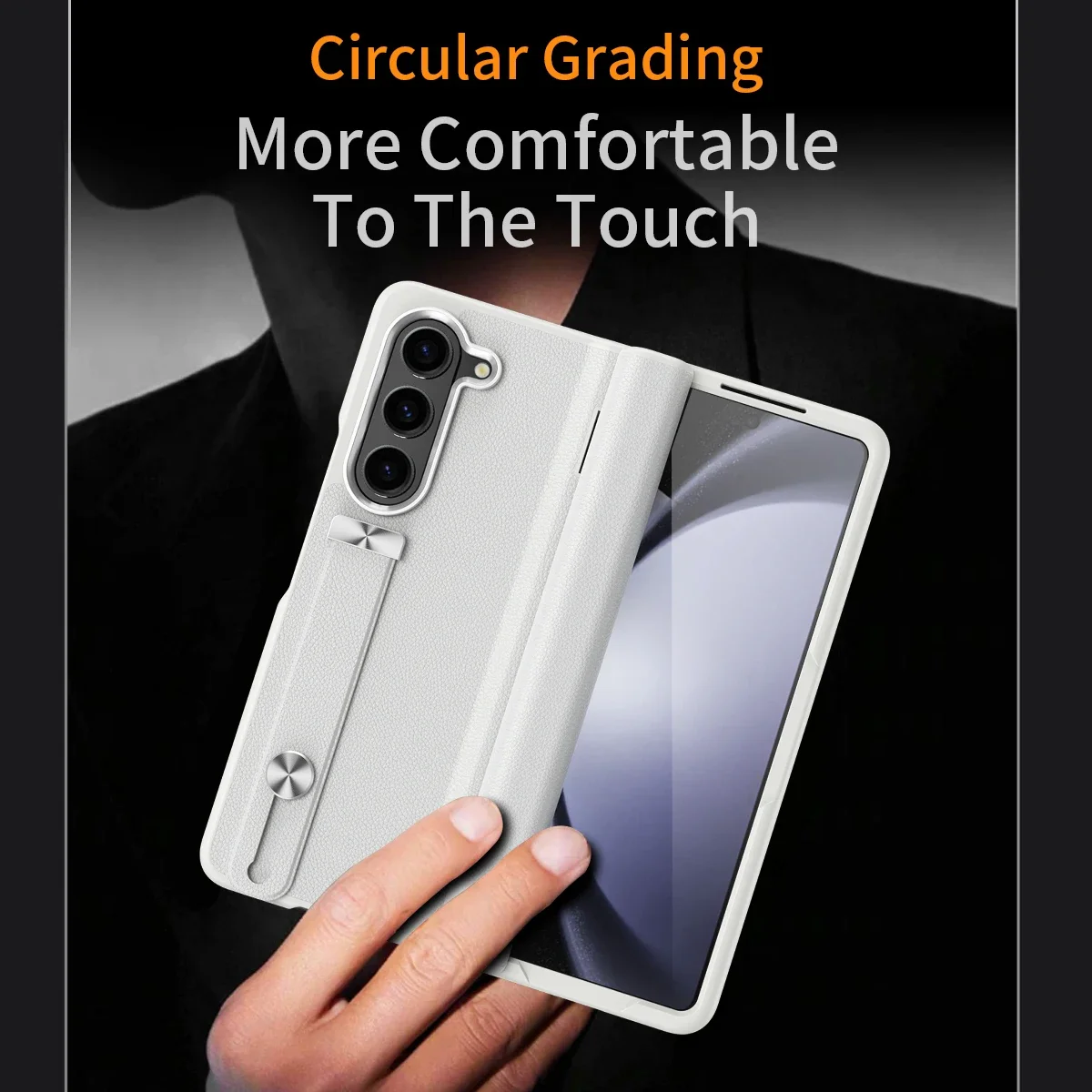 For Samsung Galaxy Z Fold 6 5 4 3 5G Case Luxury Leather Wristband Holder With Tempered Film Folding Hinge Shockproof Hard Cover